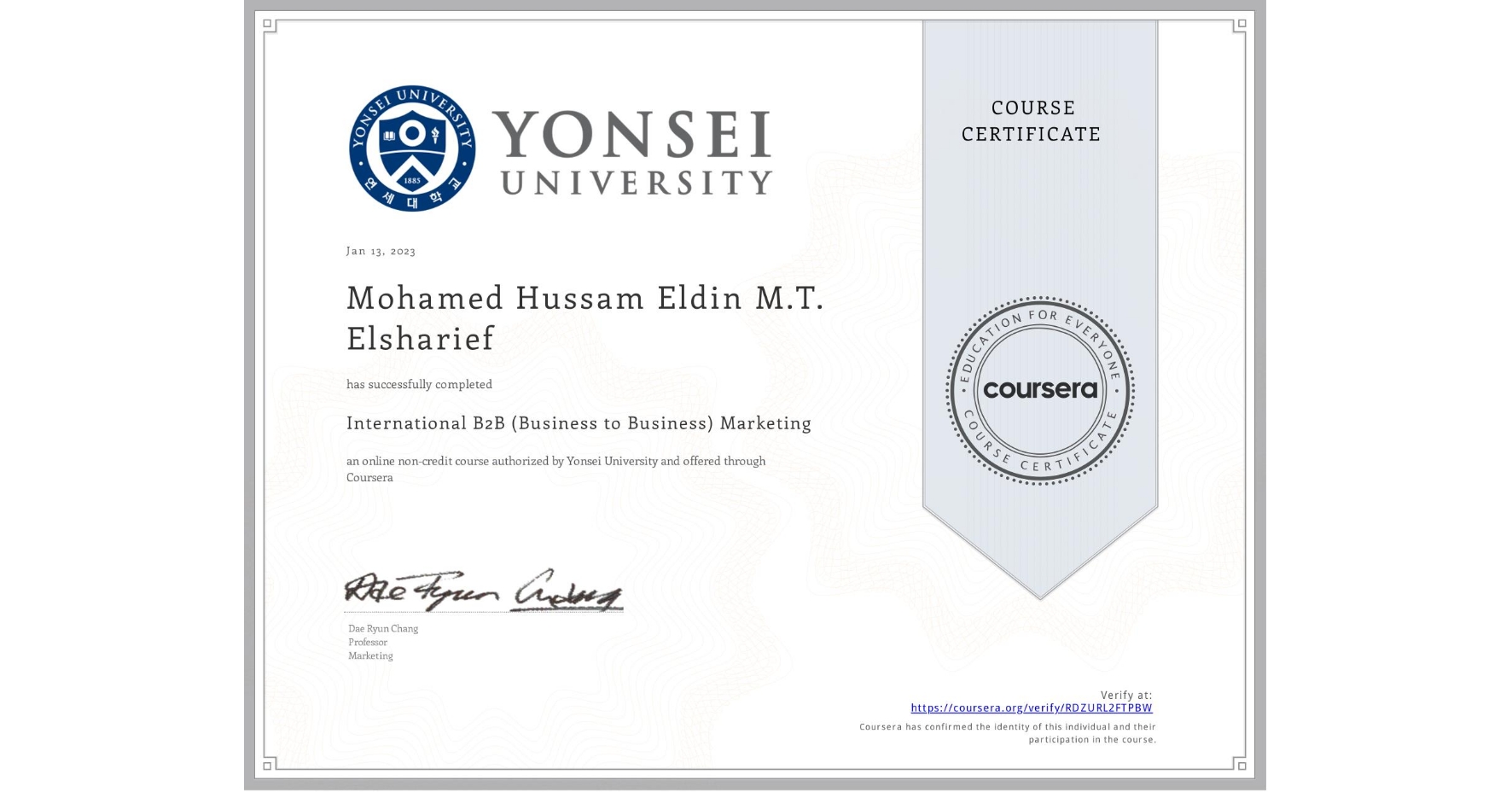 MohamedSharief's B2B Certificate