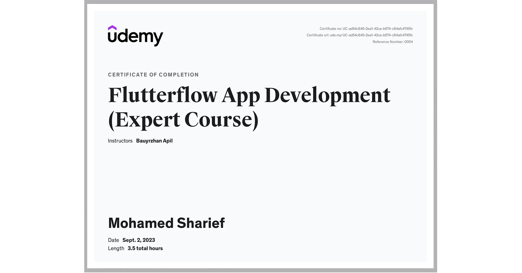 MohamedSharief's FlutterFlow Certificate